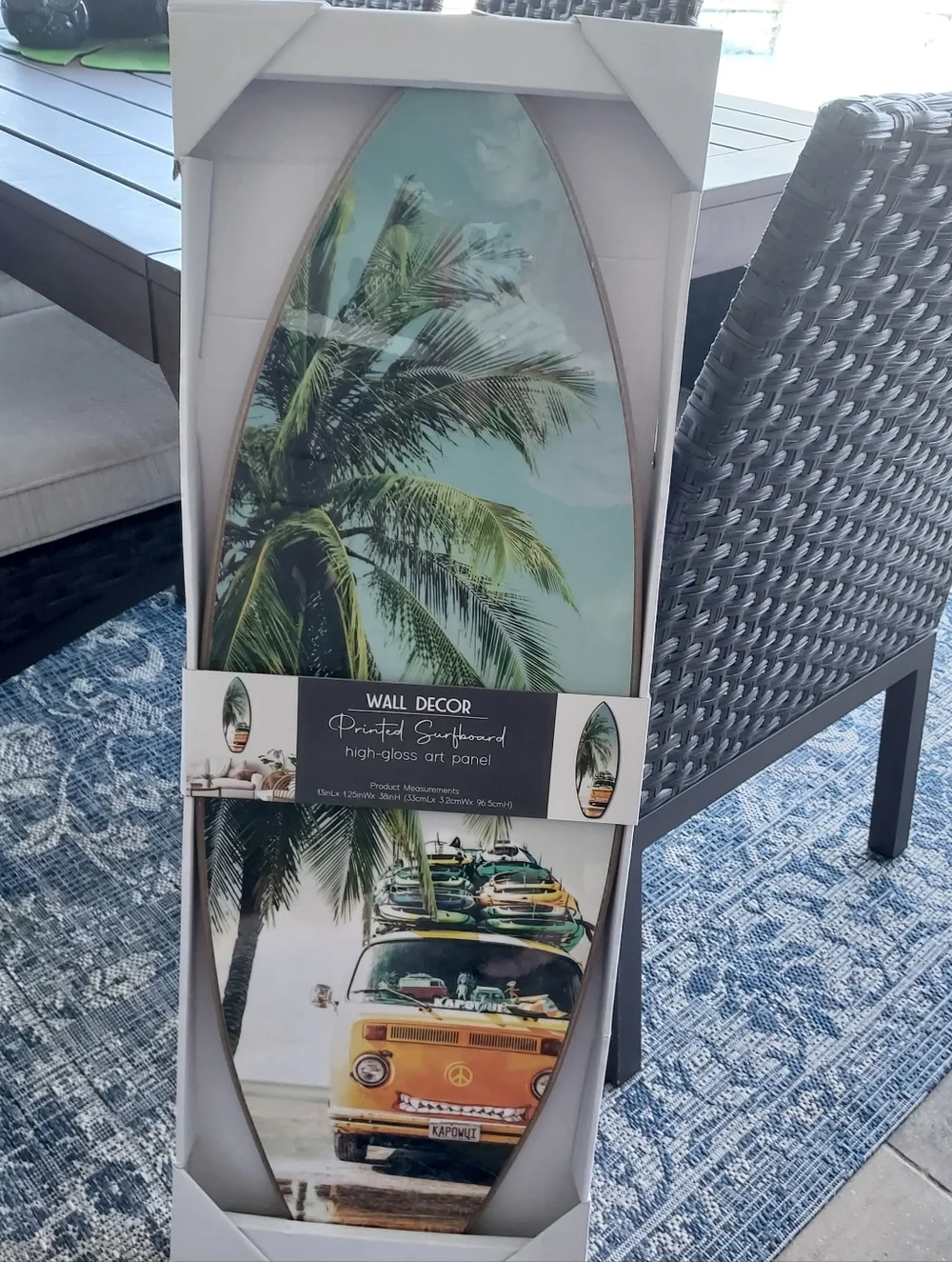 Surf Wall Art in a Tropical Beach Setting w a Classic VW Van. New in Box 38x13.